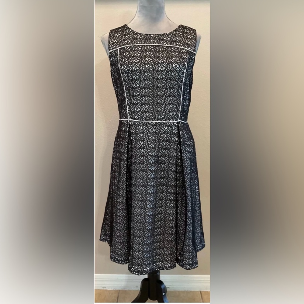 Karl Lagerfeld Black and White Floral Lace Midi Dress